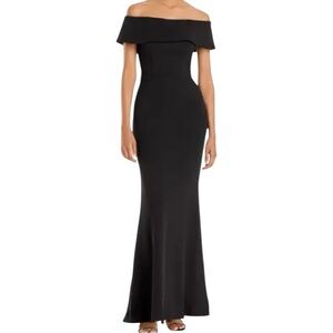 NWT Betsy & Adam Black Off the Shoulder Fit and Flare Gown Size 8